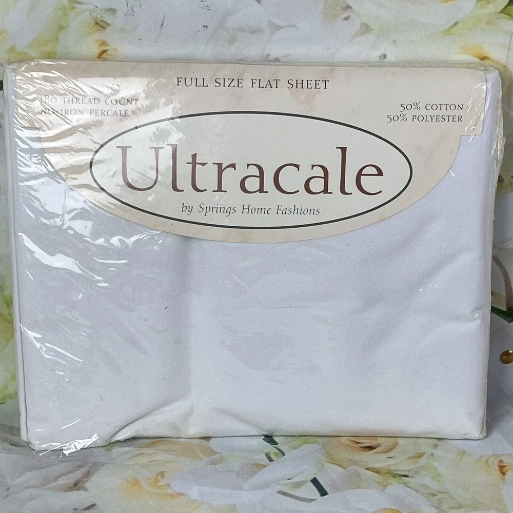 ULTRACALE Full Flat Sheet WHITE Springs Home Fashions No-Iron Made In USA Vtg